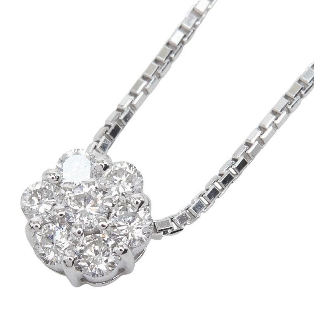Unbranded Diamond Flower Motif 18K White Gold Pendant Necklace Silver